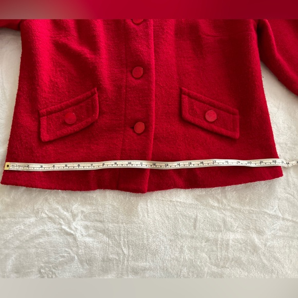 Spense Red Boiled Wool Swing Coat 3/4 Sleeves w Buttons w Collar w Pockets - Picture 13 of 14